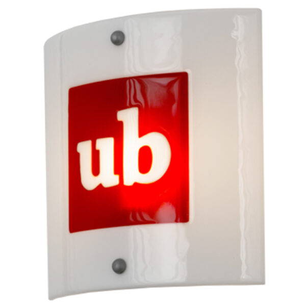 8678036 | 11"Sq FusedGlass Personalized UB Logo Wall Sconce
